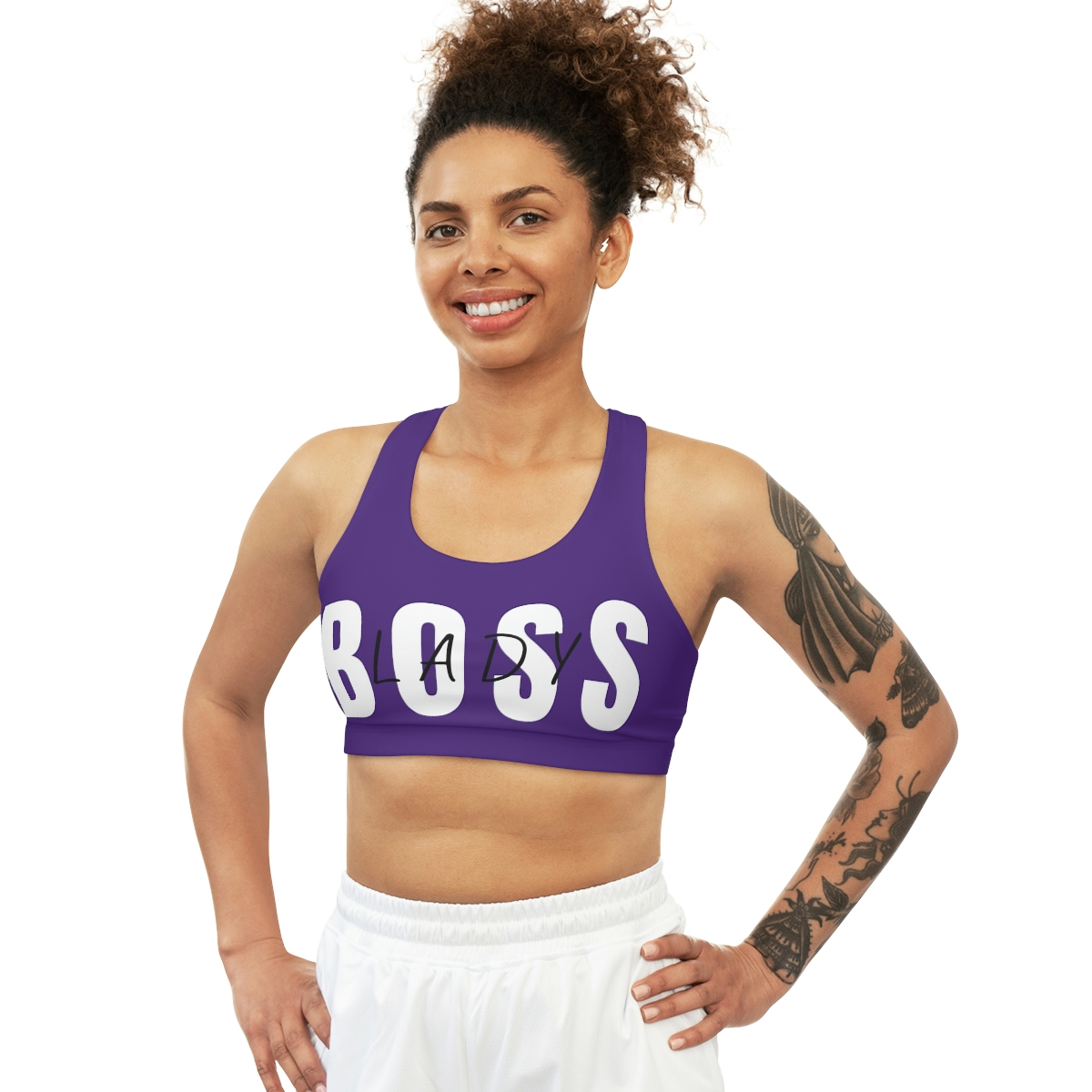 Boss Lady Purple Seamless Sports Bra (AOP)